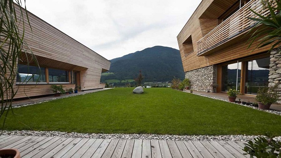 Expansive central courtyard of the stylish Italian home