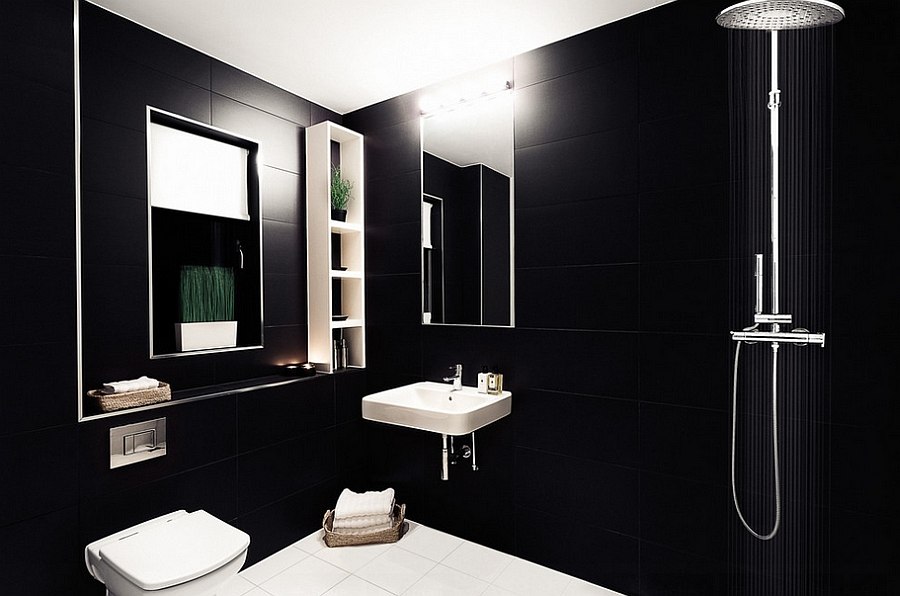 Fabulous modern minimalist bathroom in black [Design: OB Architecture / Martin Gardner Photography]