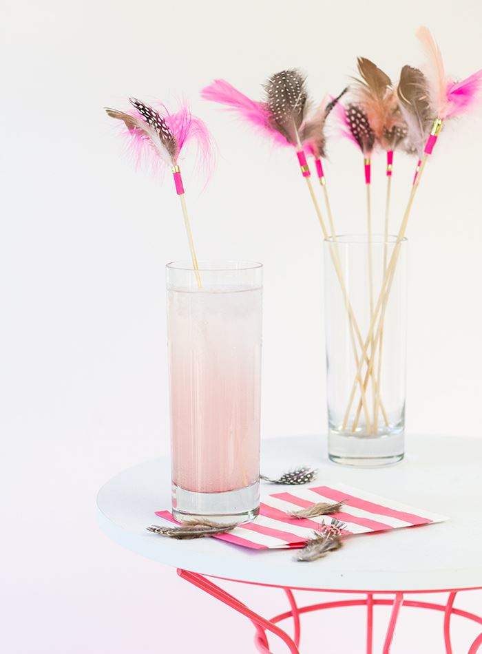 Feather drink stirrers from Studio DIY for Palm Springs Style