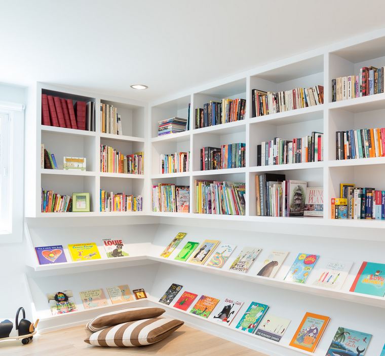 Floor cushions in a children's reading nook