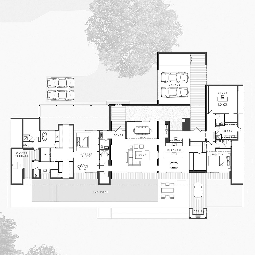 Floor plan of the gorgeous contemporary lakehouse in Florida