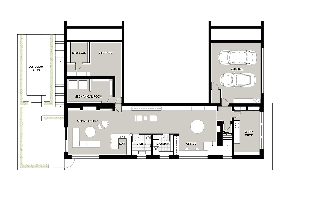 Floor plan of the lower level of the New Canaan Residence