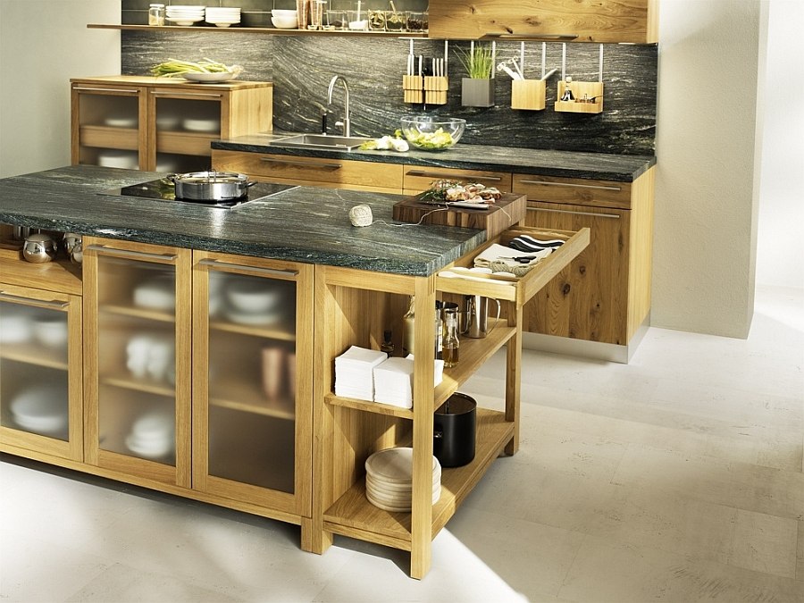 Frosted glass-front doors for the cool kitchen island