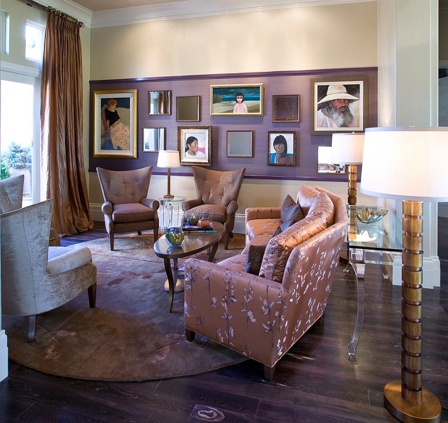 Give your art display a stunning, fashionable lilac backdrop [Design: Peg Berens Interior Design]