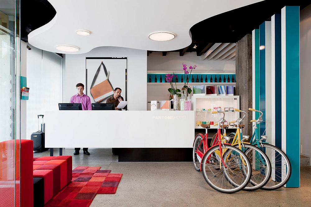 Gorgeous reception area of the new Pantone Hotel in Brussels