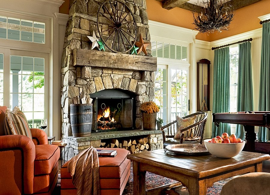 Gorgeous stone fireplace with storage space for logs underneath [Design: Crisp Architects]