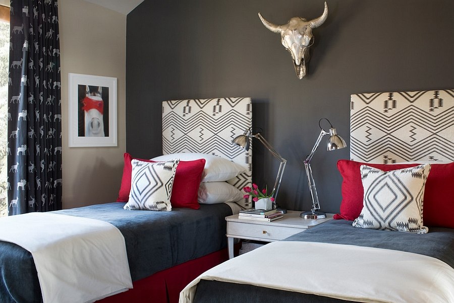 Grey white and on sale red bedroom ideas