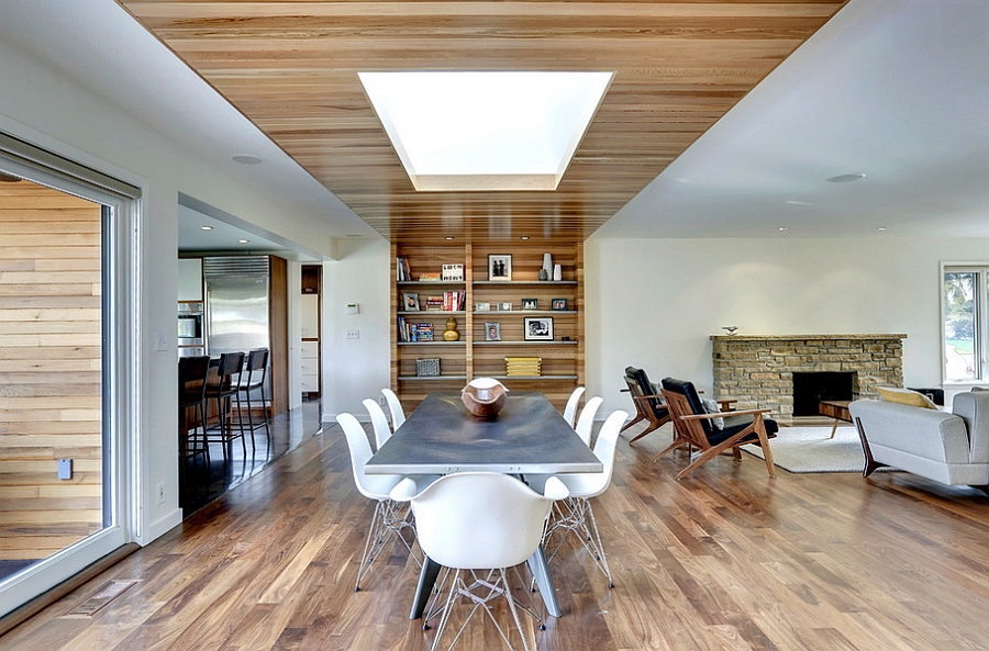 Innovative ceiling design steals the show in this dining room