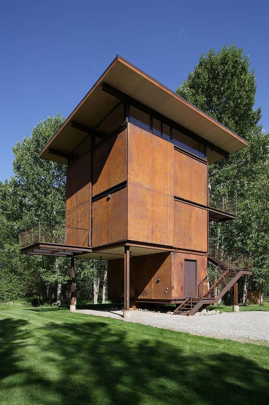 Large shutters close off the the cabin to the harsh weather outdoor