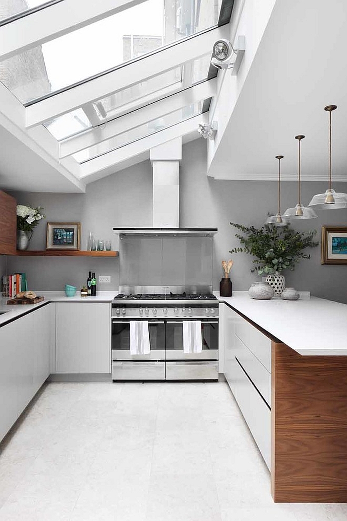 Large skylights define the overall ambiance of the kitchen [Design: Amory Brown]