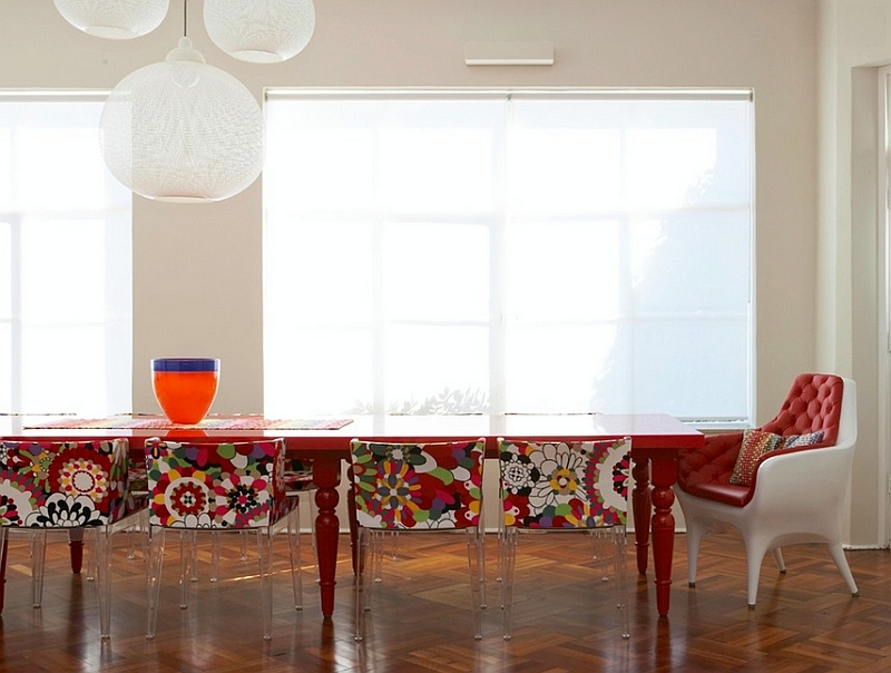 Mademoiselle Chairs and Non Random Lights shape the creative dining room [Design: Scott Weston Architecture Design]