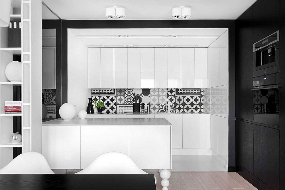 Minimalist modern kitchen in white with a monochromatic color palette