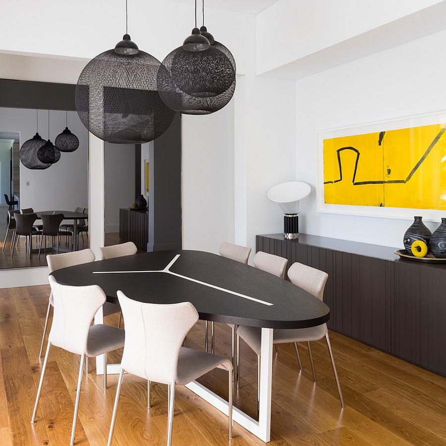 Moooi Non Random Lights in black bring drama to the dining room [Design: D'Cruz Design Group Sydney Interior Designers]