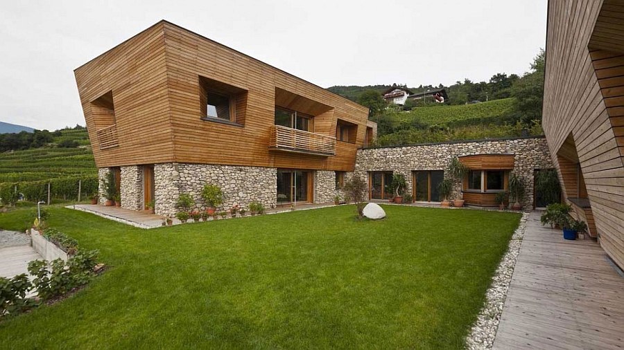 Natural stone and wood gives the home a serene appeal