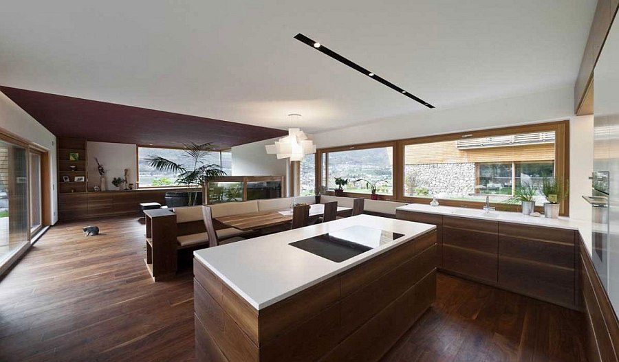 Open plan kitchen and dining space inside the charming Italian home