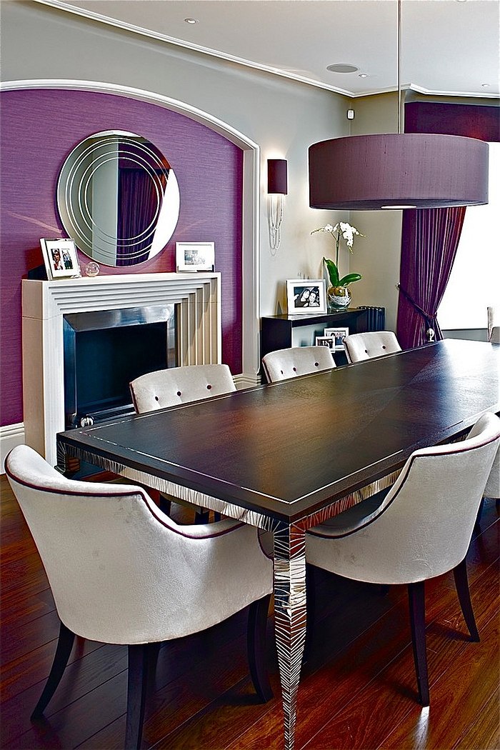 Pendant lamp in purple is perfect for the dramatic dining room [Design: FiSHER iD]