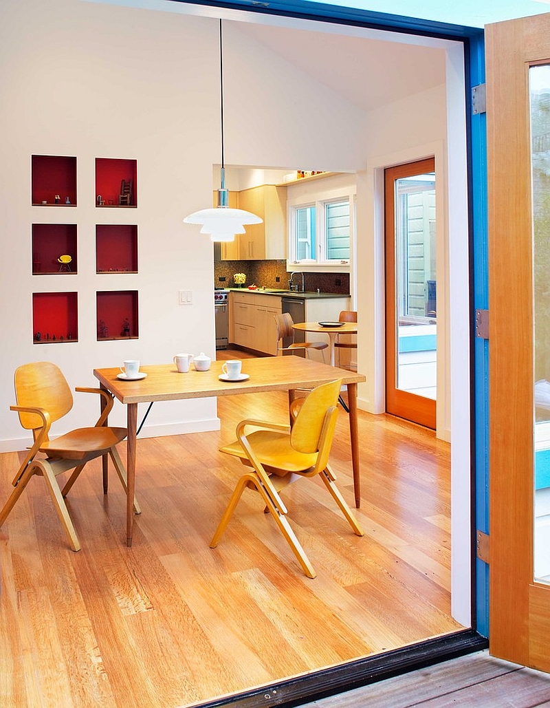 Restrained way of using red in the contemporary dining room