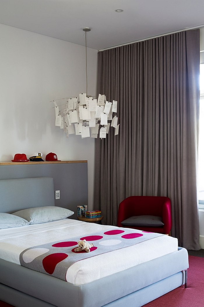 Silken drapes add gray to the creative modern bedroom [Photography: Sam Noonan]