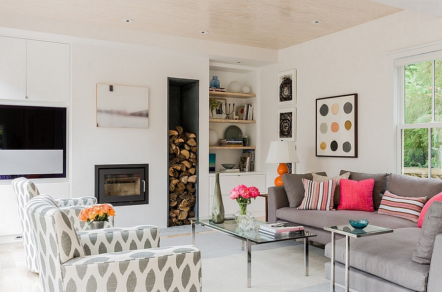 Sleek firewood storage space in the smart living room [Design: Terrat Elms Interior Design]