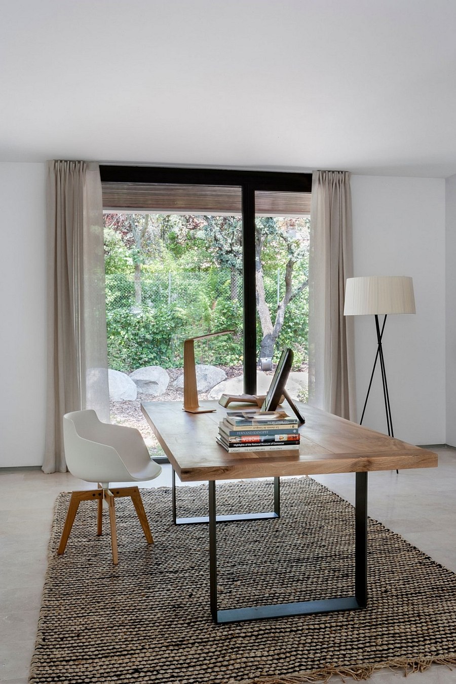 Smart home office with lovely desk lamp and tripd floor lamp!