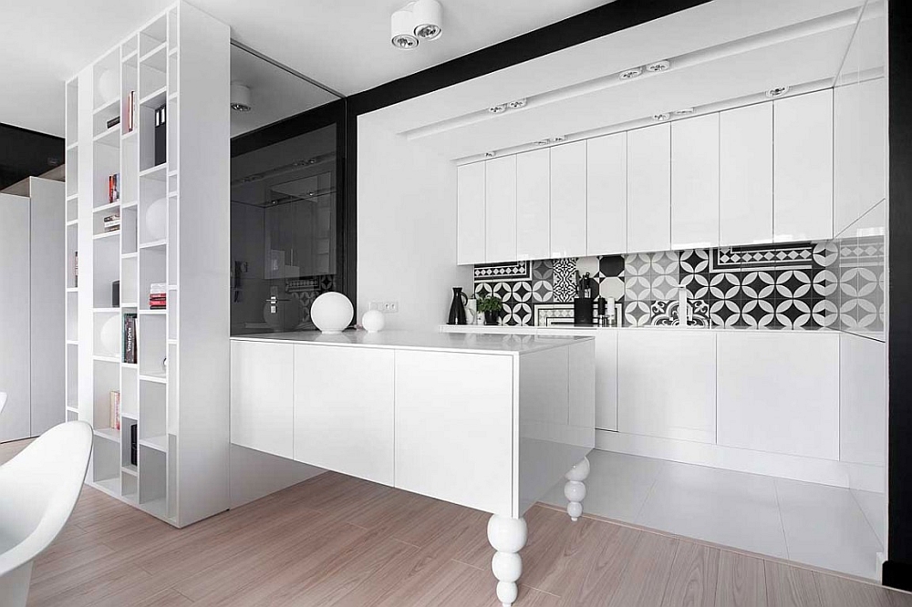 Smart space-saving minimalist kitchen in white