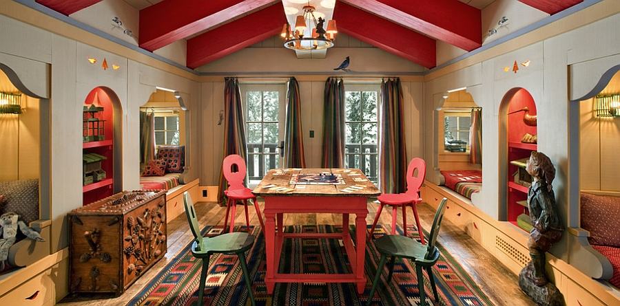 Splash of red for the dashing rustic bedroom