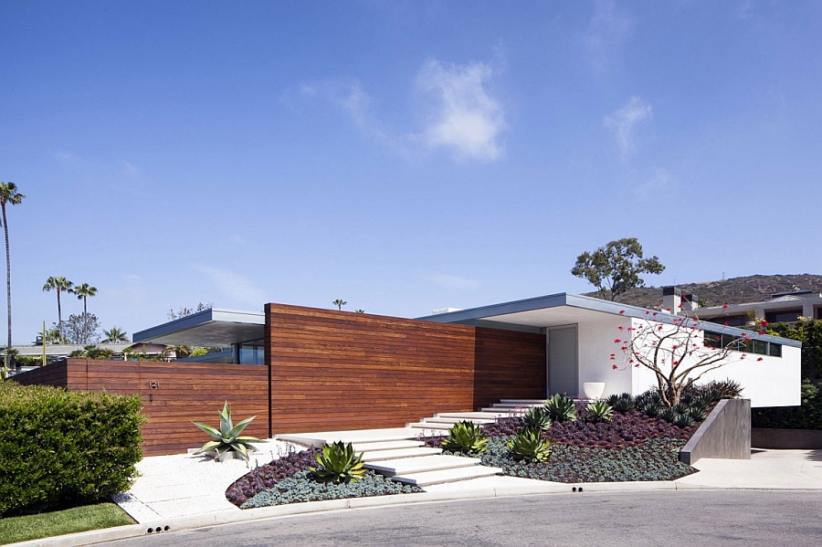 Street facade of the expansive McElroy Residence in Laguna Beach, California