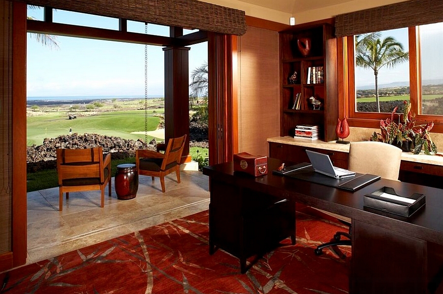 Stylish home office connected with the porch [Design: Knudson Interiors]