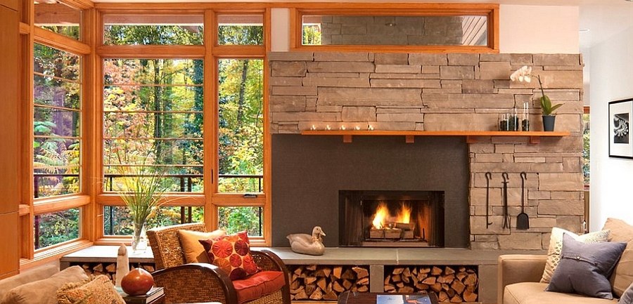 Fireplace with wood discount storage