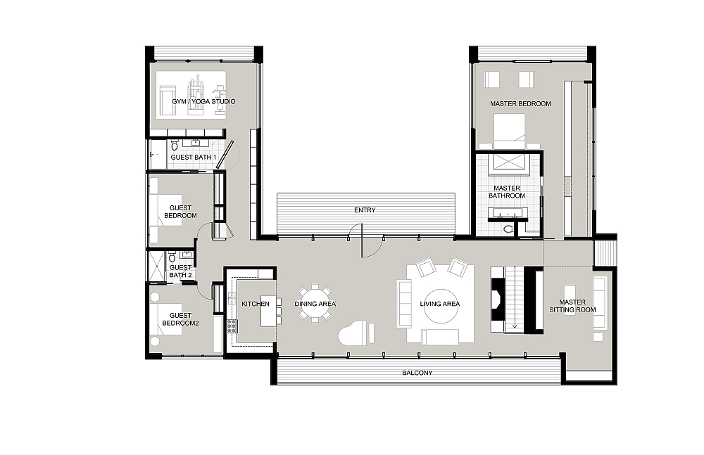 Upper level floor plan of the contemporary Connecticut home