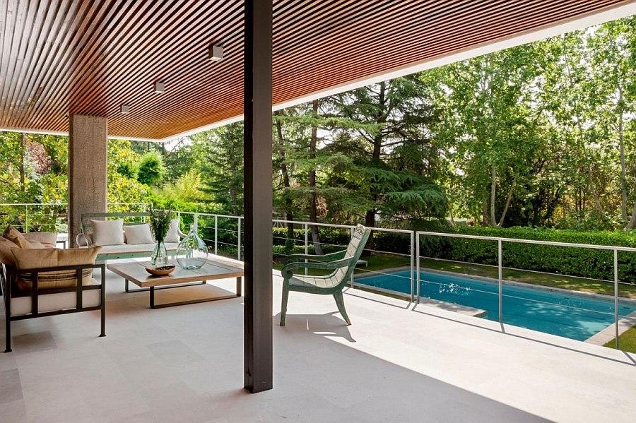 View of the pool from the first floor balcony