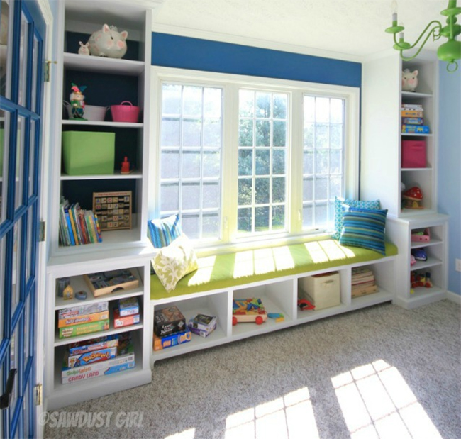 Window Seat and Bookcases