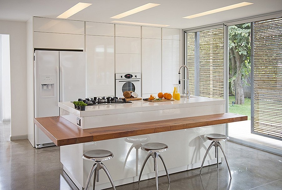 Wooden breakfast bar of the island crafted from Cedar