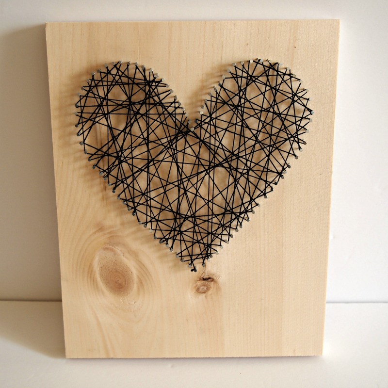 String Art Heartbeat on Wooden Hearts