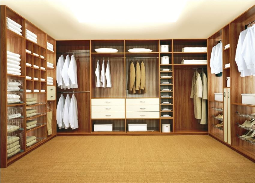 A well-lit organized closet