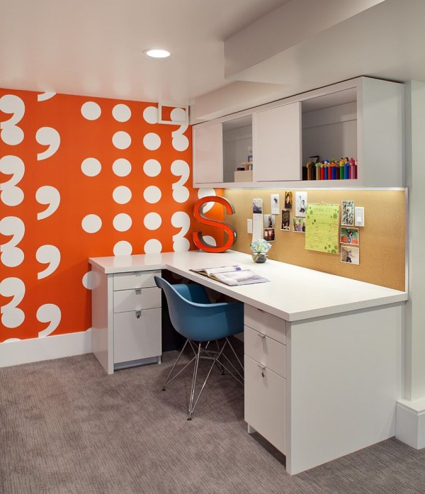 Accent Wall In Contemporary Home Office Is Both Fun And Stylish 600x697 