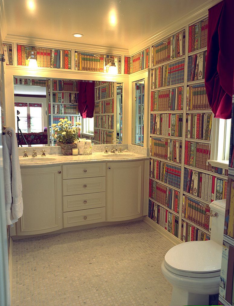 Add a wall of books to your bathroom with ease! [Design: Reaume Construction & Design]