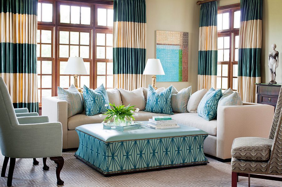 Add some stripes to the room with drapes [Design: Tobi Fairley Interior Design]