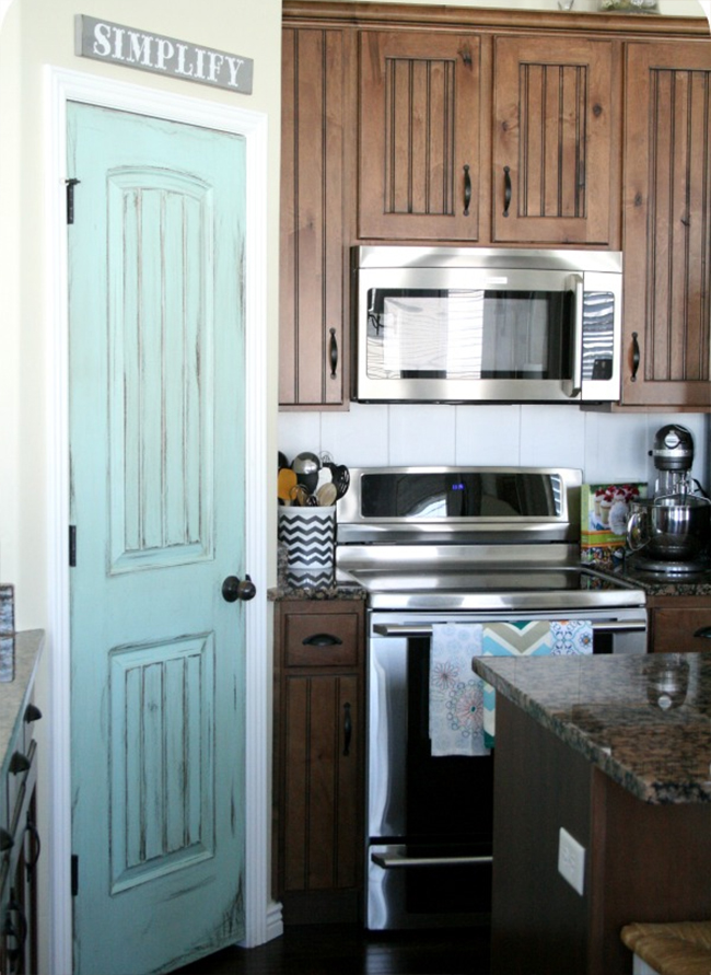 Aqua Door in Country Style Kitchen