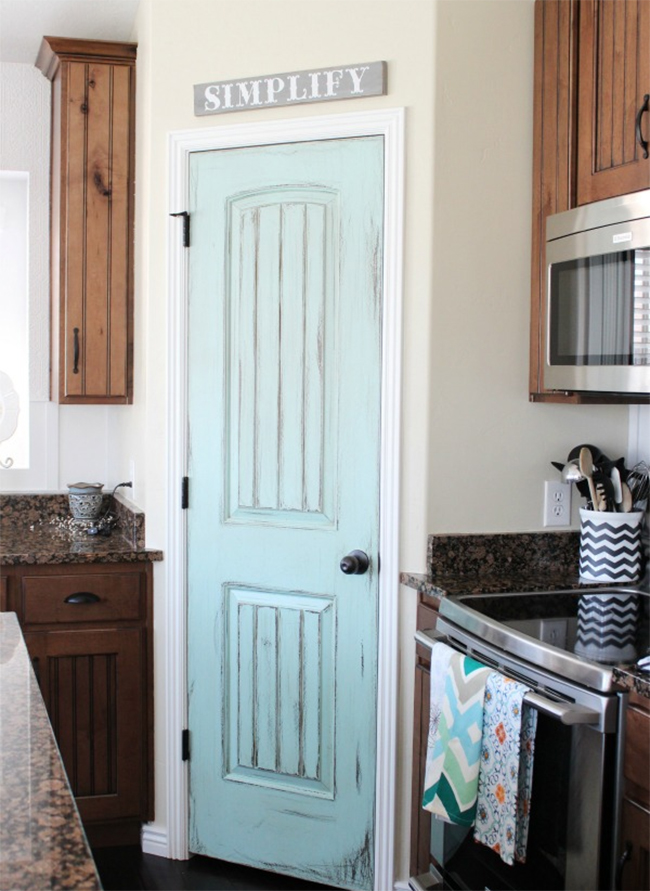 Aqua Door in Rustic Kitchen