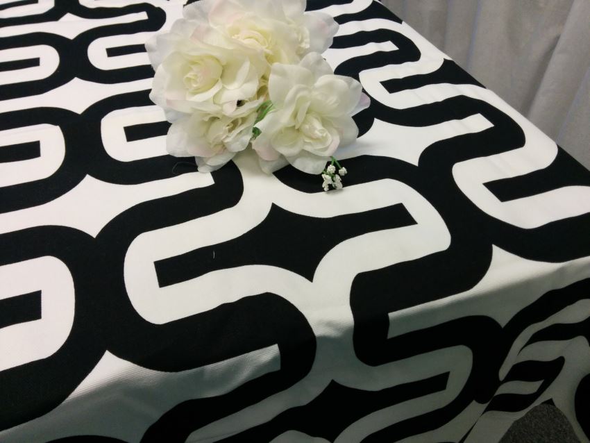 Black and white geometric tablecloth from Fantasy Vintage Bridal