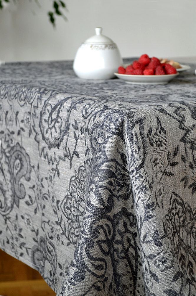 Black linen damask tablecloth from Linen Life Ideas