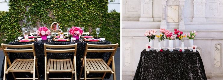 Black sequined tablecloths from Sparkle Pony