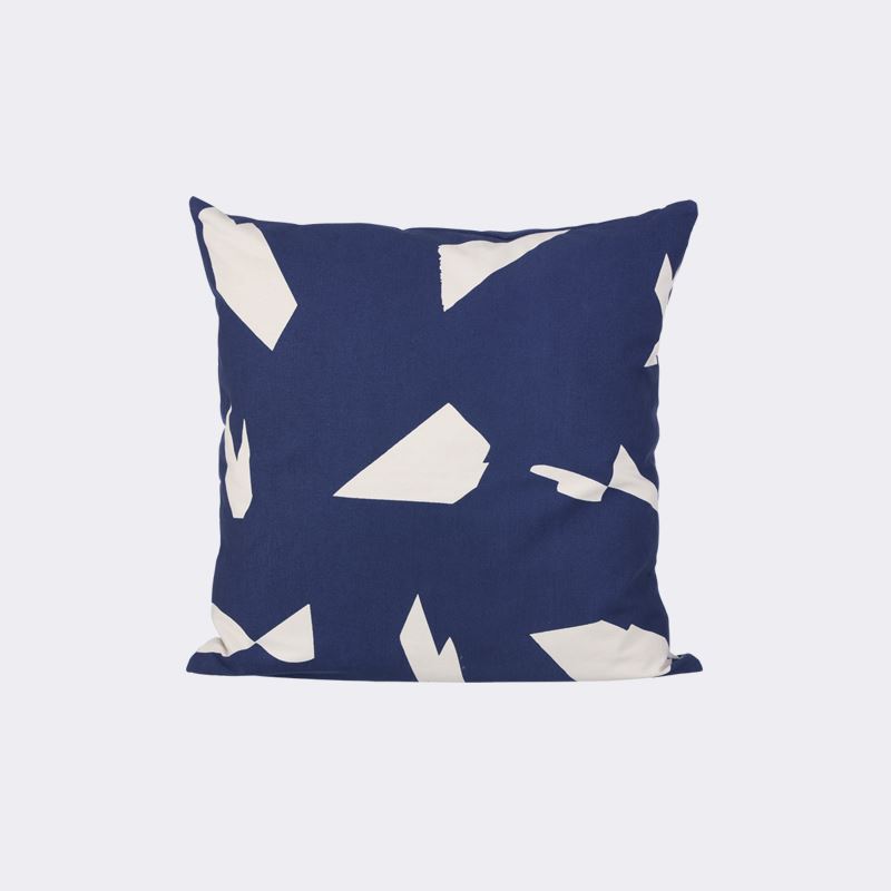 Blue and white geo cushion from ferm LIVING