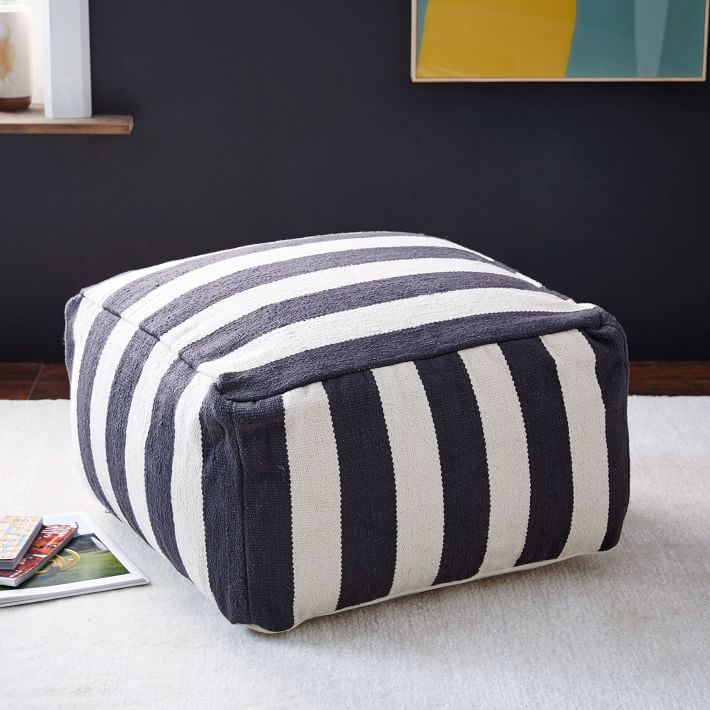 Blue and white striped pouf from West Elm