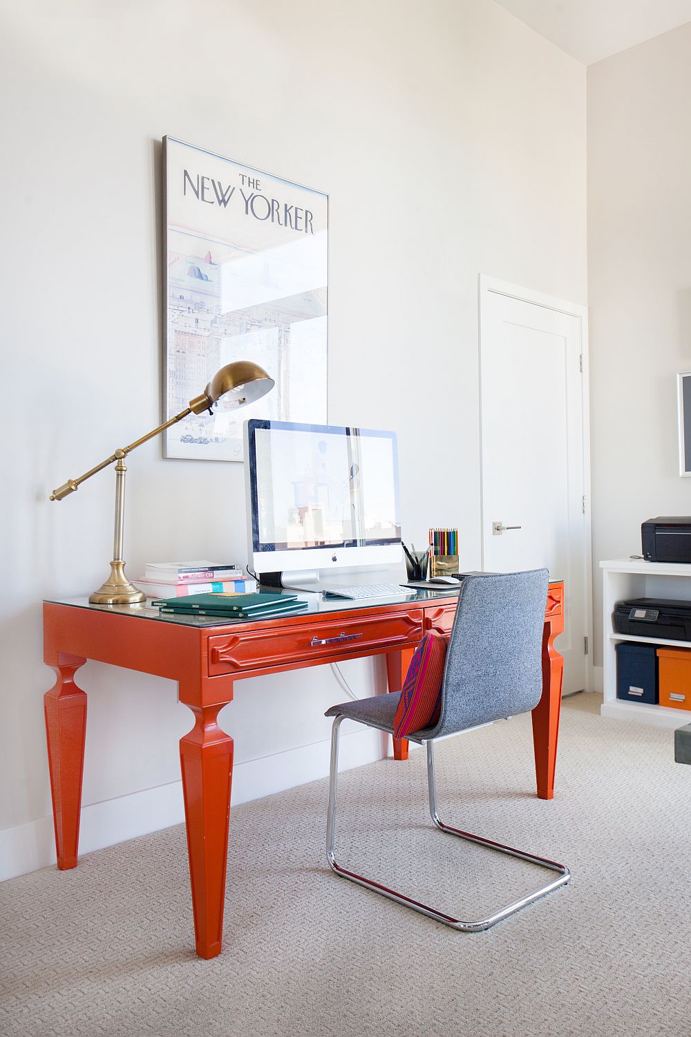 Bright orange desk brings color to the home office [Design: Homepolish]