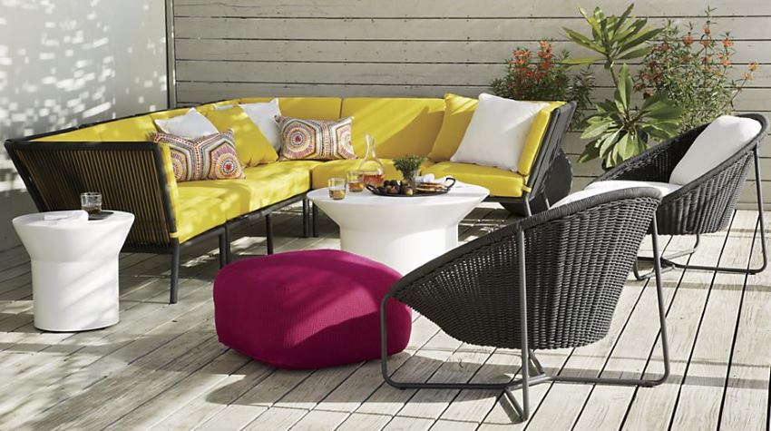 Bright yellow outdoor seating from Crate & Barrel