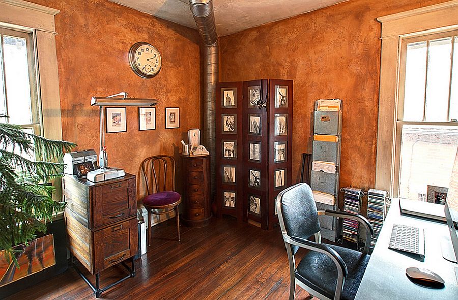 Burnt orange brings rustic charm to the home office [Design: Regina Acosta Tobin]