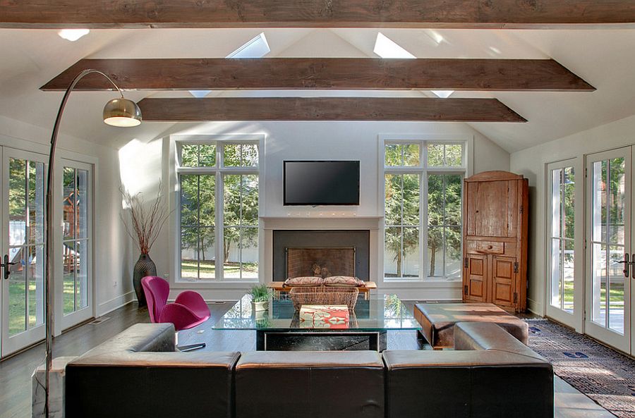 Ceiling beams work well in contemporary rooms as well