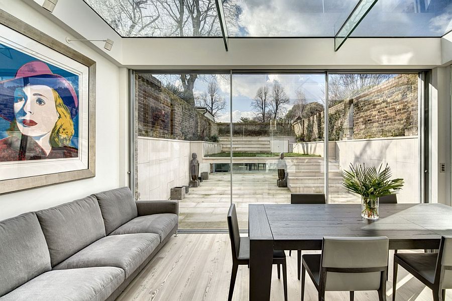 Contemporary extension in glass houses the dining area